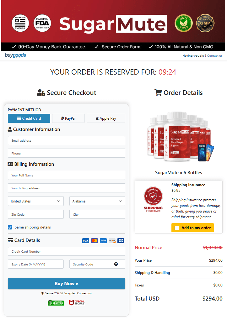 SugarMute checkout page